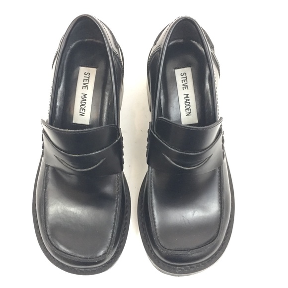 Steve Madden Shoes | Steve Madden 55 Black Vintage Chunky Heel Loafers | Poshmark